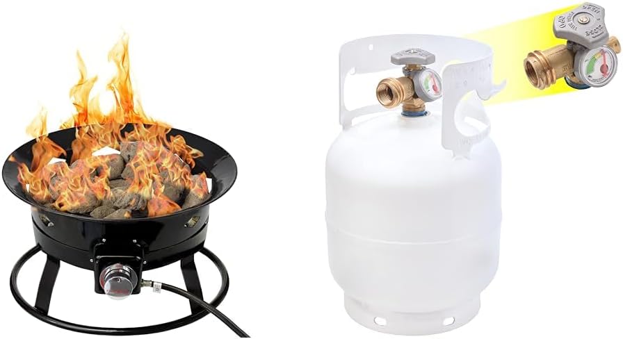 Flame King 19-inch 58K BTU Propane Fire Pit Bundle with 5lb Tank, Cover, Carry Straps, Igniter, and Gauge