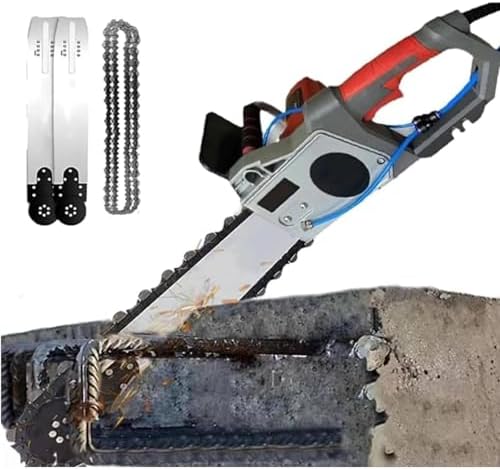 Electric Concrete Chain Saw with Water Pump - Handheld Brushless Concrete Cutter for Dust-Free Cutting of Concrete, Steel, Marble - Includes 2 Chains & 2 Guide Bars, 480W Power