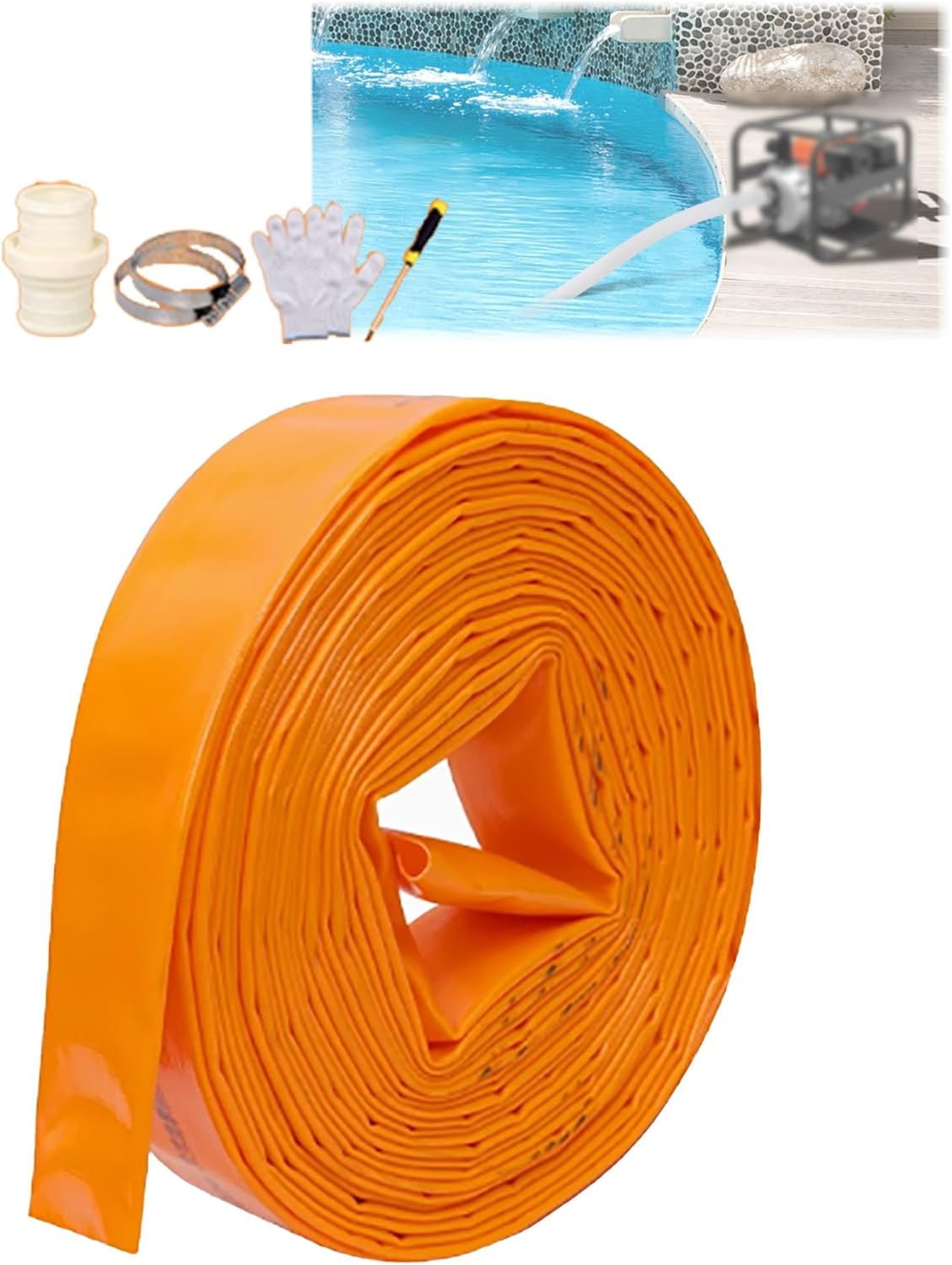 Lay Flat Discharge Hose Pipe ，2.5 Inch Pool Backwash Hose, Pool Drain Hose，PVC Swimming Drain Pool Hose,for Patio Garden Lawn Swimming Pool(10meter)