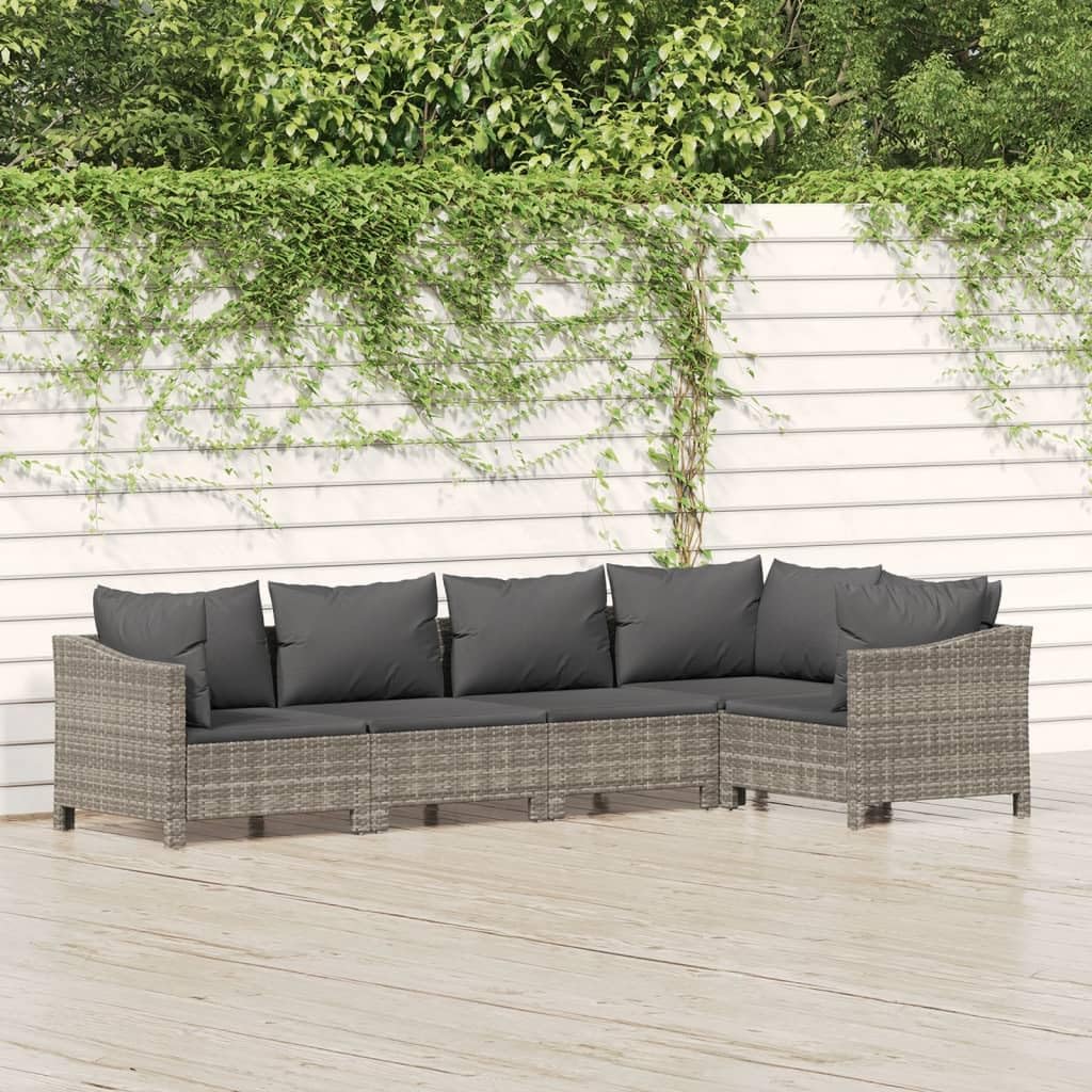 5 Piece Patio Lounge Set with Cushions Gray Poly Rattan,Elegant and Contemporary Patio Lounge Set for Relaxation and Comfort Furniture Sets for Patio, Lawn & Garden