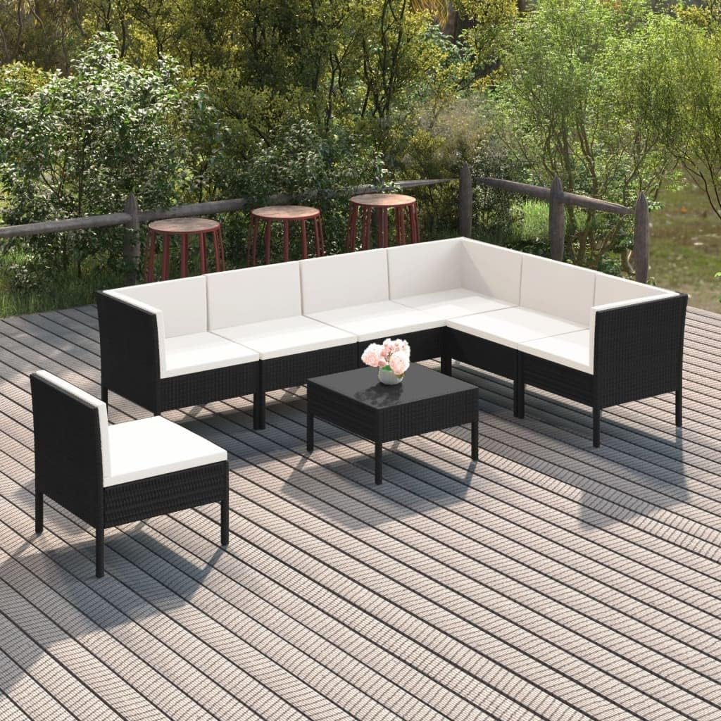 Furniture Sets 8 Piece Patio Lounge Set with Cushions Poly Rattan Black,Contemporary Outdoor Patio Lounge Set with Comfortable Cushions for Garden and Relaxation Garden Conversation Sets