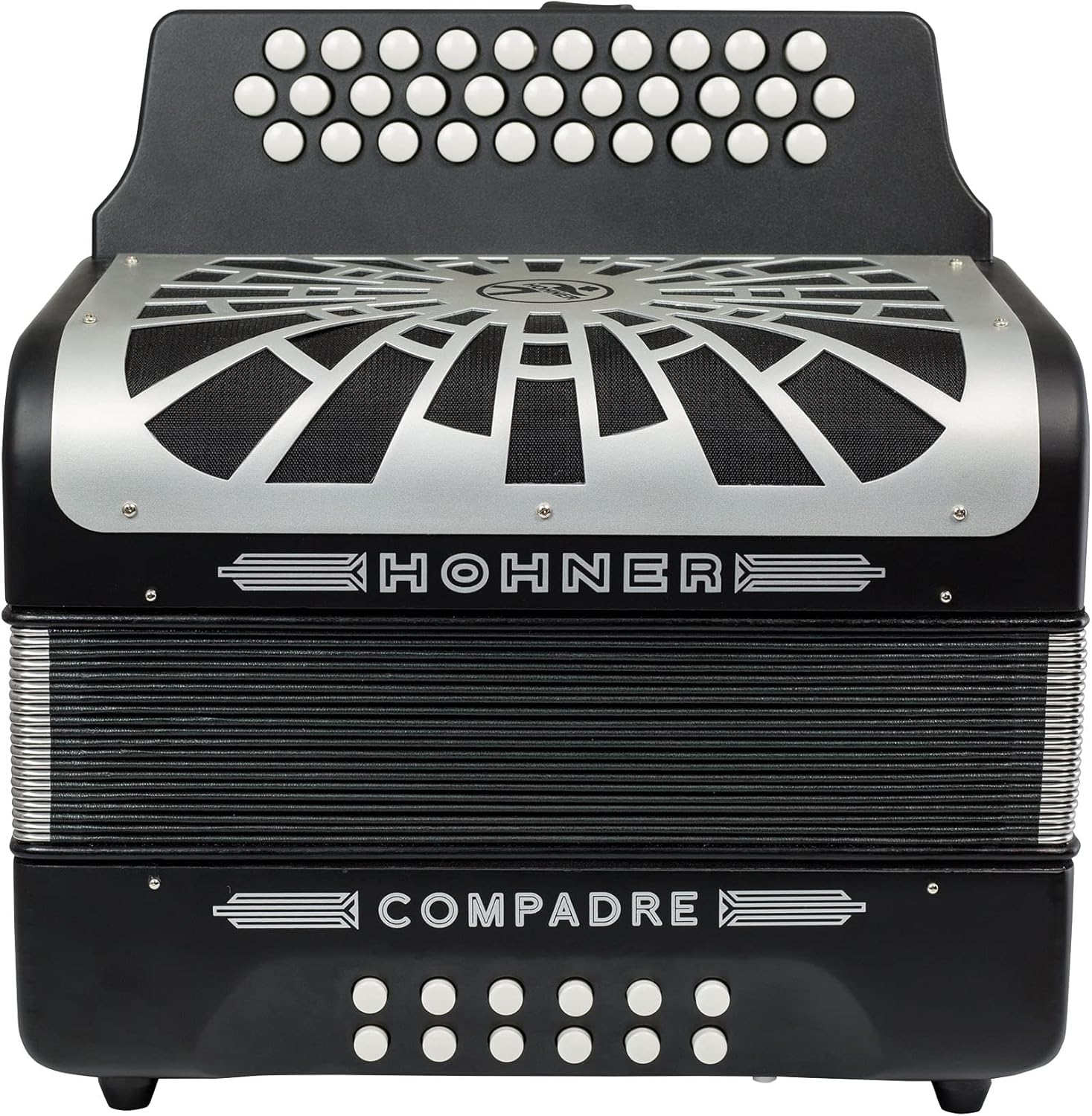 Hohner Compadre FBbEb 3-Row Diatonic Accordion - Black Bundle with Gig Bag, Hard Case, Adjustable Straps, and Austin Bazaar Polishing Cloth