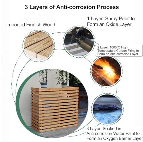 Air Conditioner Fence Screen Outdoor, Wooden Split AC Cover for Outside Units, Shelf Plant Stand for Outdoor, Garden (Color : Natural, Size : 105x95x45cm)