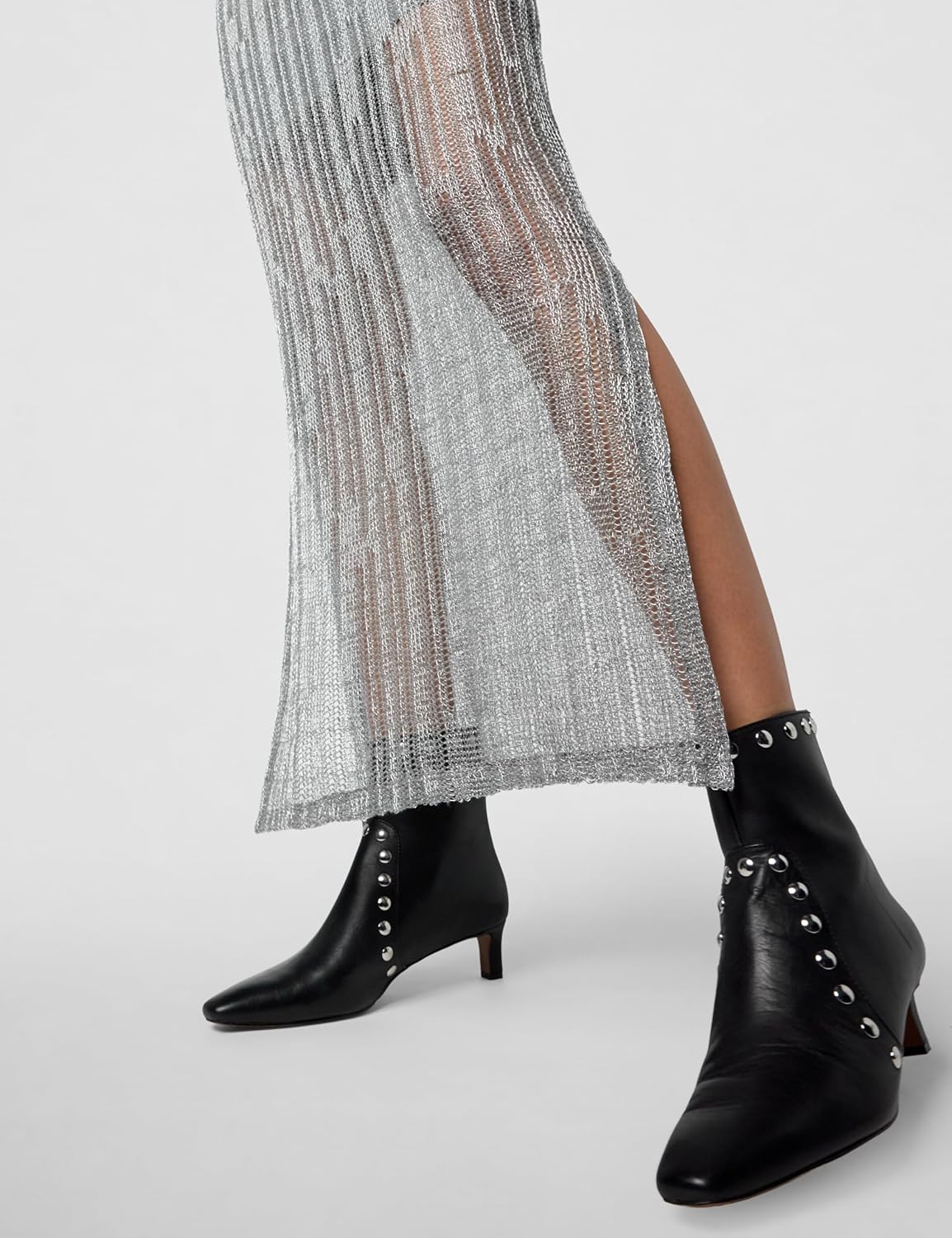 Allsaints Womens Giana Metallic Open Stitch Midi Dress