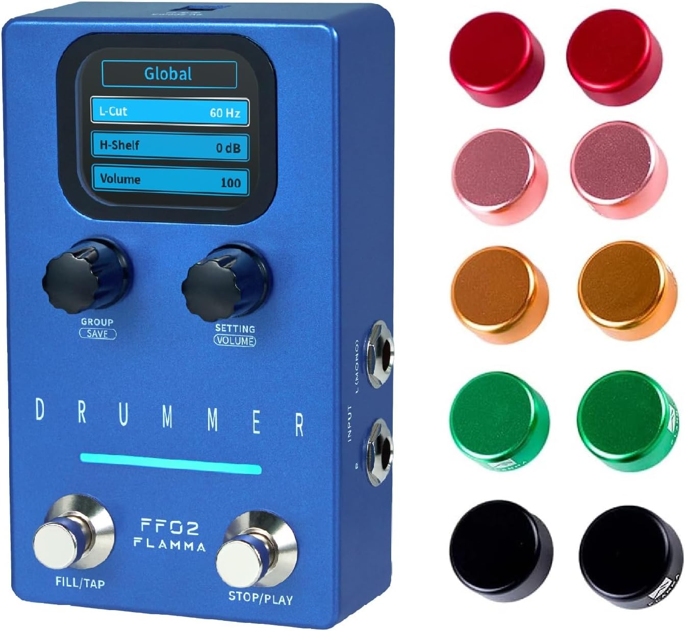 FF02 Drum Machine with 10 Pcs Metal Footswitch Toppers