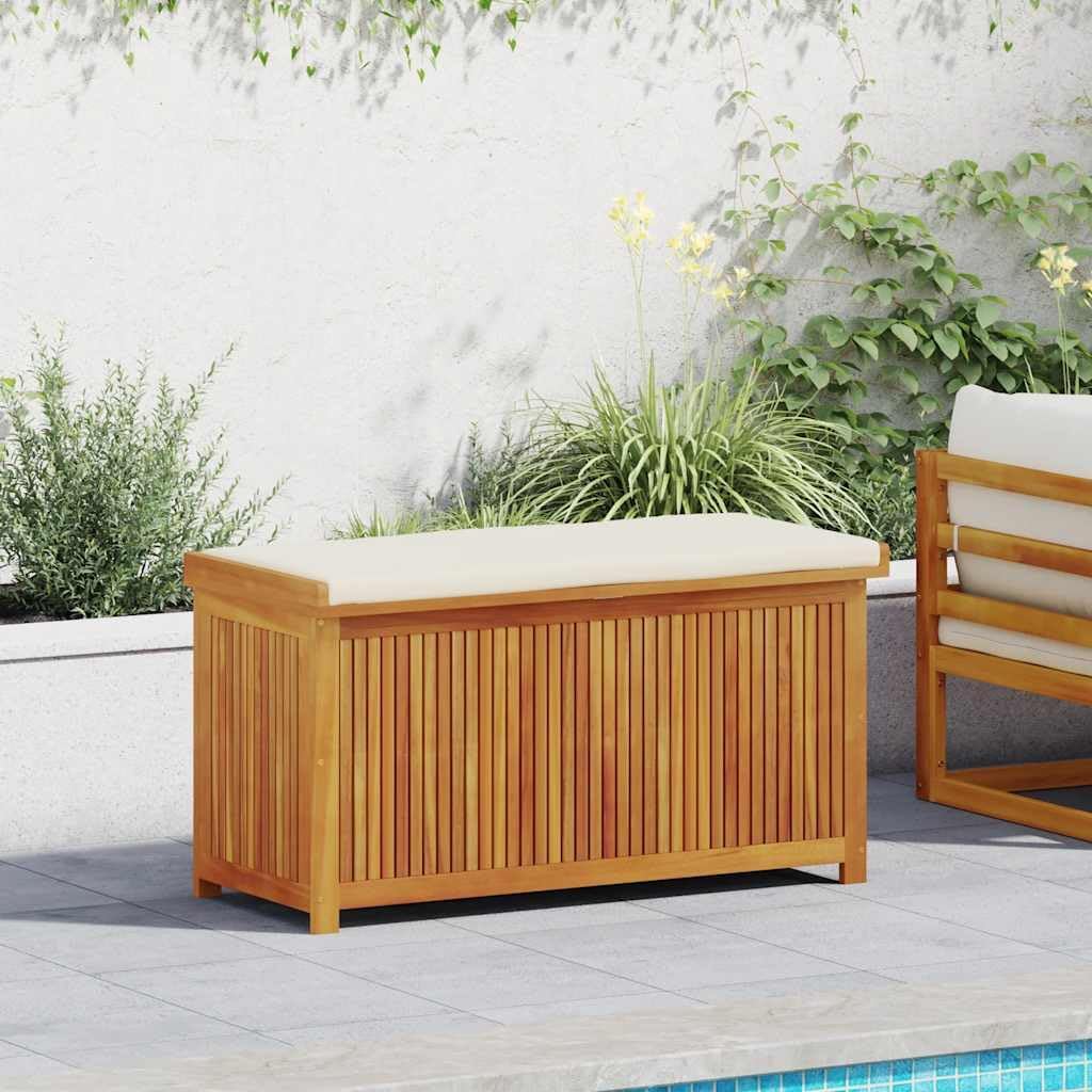 Outdoor Cushion Storage Box 44.5x19.7x23.8 Inches Solid Acacia Wood Patio Furniture Organizer with Waterproof Bag and Ventilated Design for Garden Pool Deck