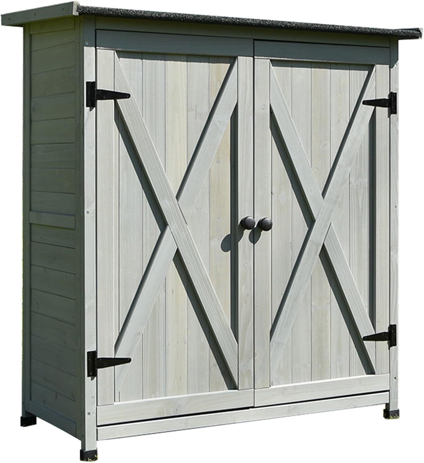 Garden Storage Shed, Outdoor Tool Shed with Galvanized Top and Two Shelves, Wooden Garden Shed with Waterproof Roof, Waterproof Outside Tool Shed for Patio Backyard Lawn (One Color Gray)