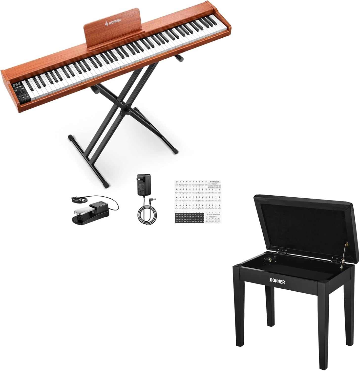 Donner DEP-1S Piano Keyboard 88 Keys+Donner Piano Bench with Storage