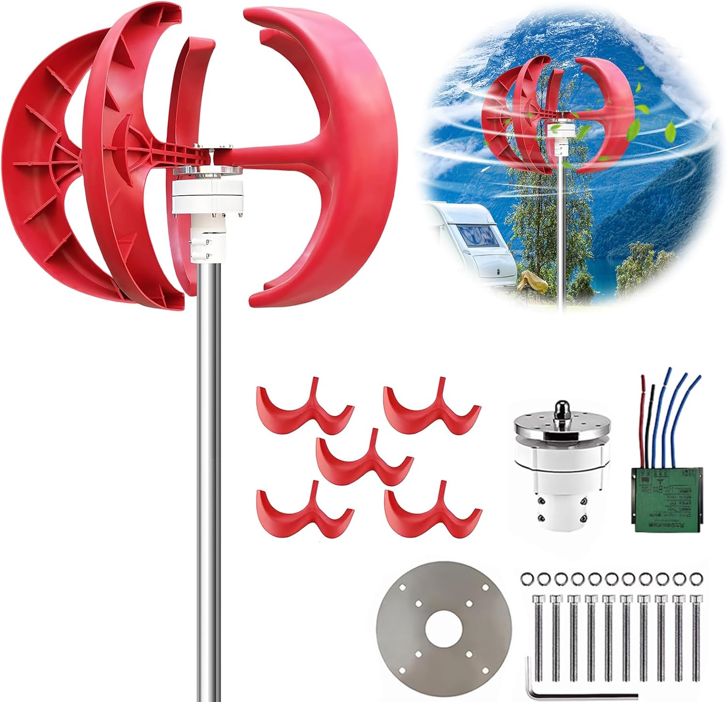 Wind Turbine Generator Kit with Controller,1000W 5 Blade Wind Turbine Generator Set for Home, Boat, Marine, Monitoring, Street Lighting