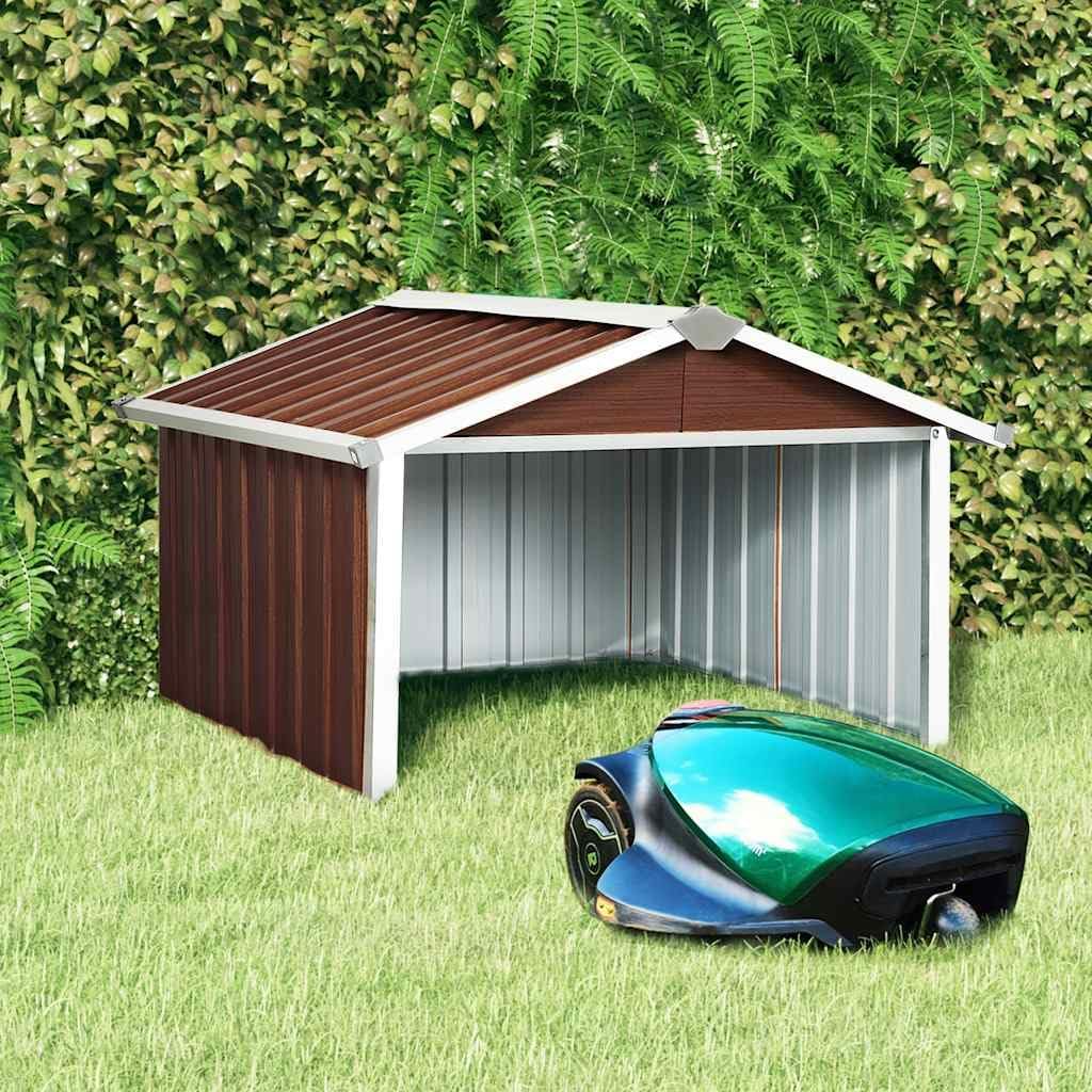 Outdoor Robot Lawnmower Shed, Galvanized Steel Storage for Garden Tools, Weatherproof and Durable with Sleek Green Finish Brown, 36.2 x 38.2 x 24.8 in