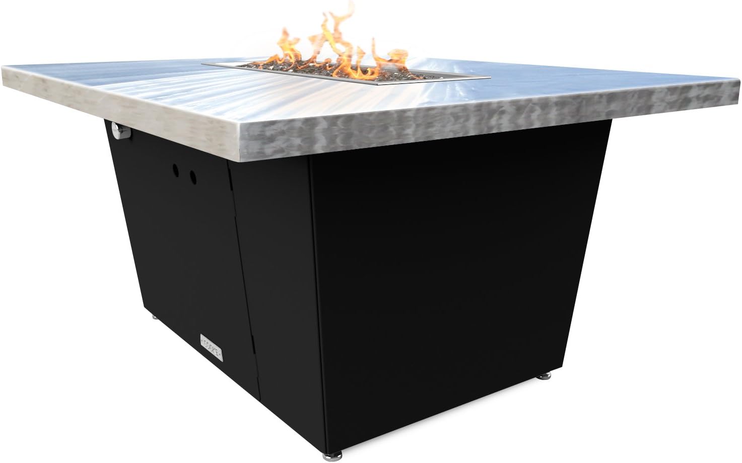 COOKE Palisades Rectangular Fire Pit Table - 44x36 - Chat Height - Natural Gas - Brushed Aluminum Top with 3cm Edge - Black Powdercoat Base