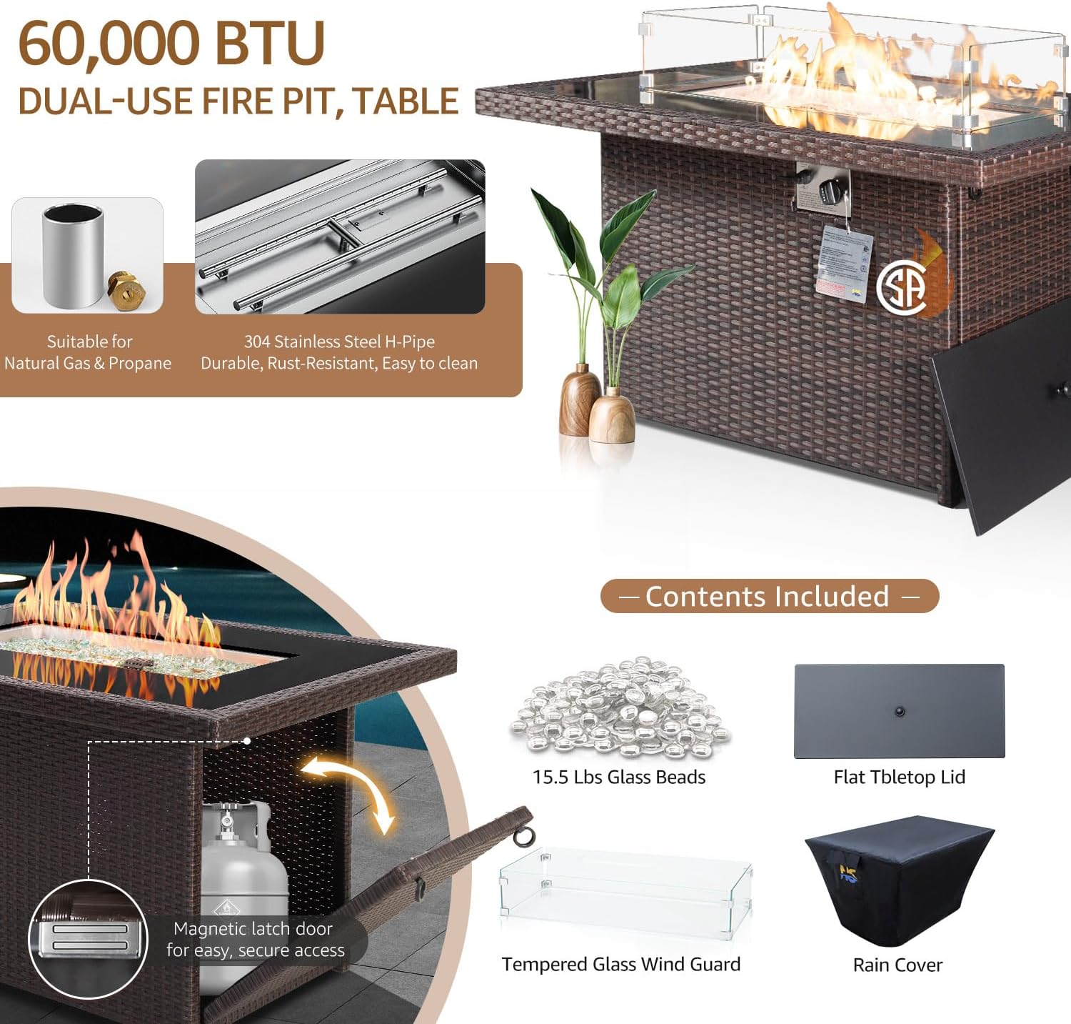 NICESOUL 9 Piece Outdoor Patio Fire Pit Sets, Extra-Large 29.3