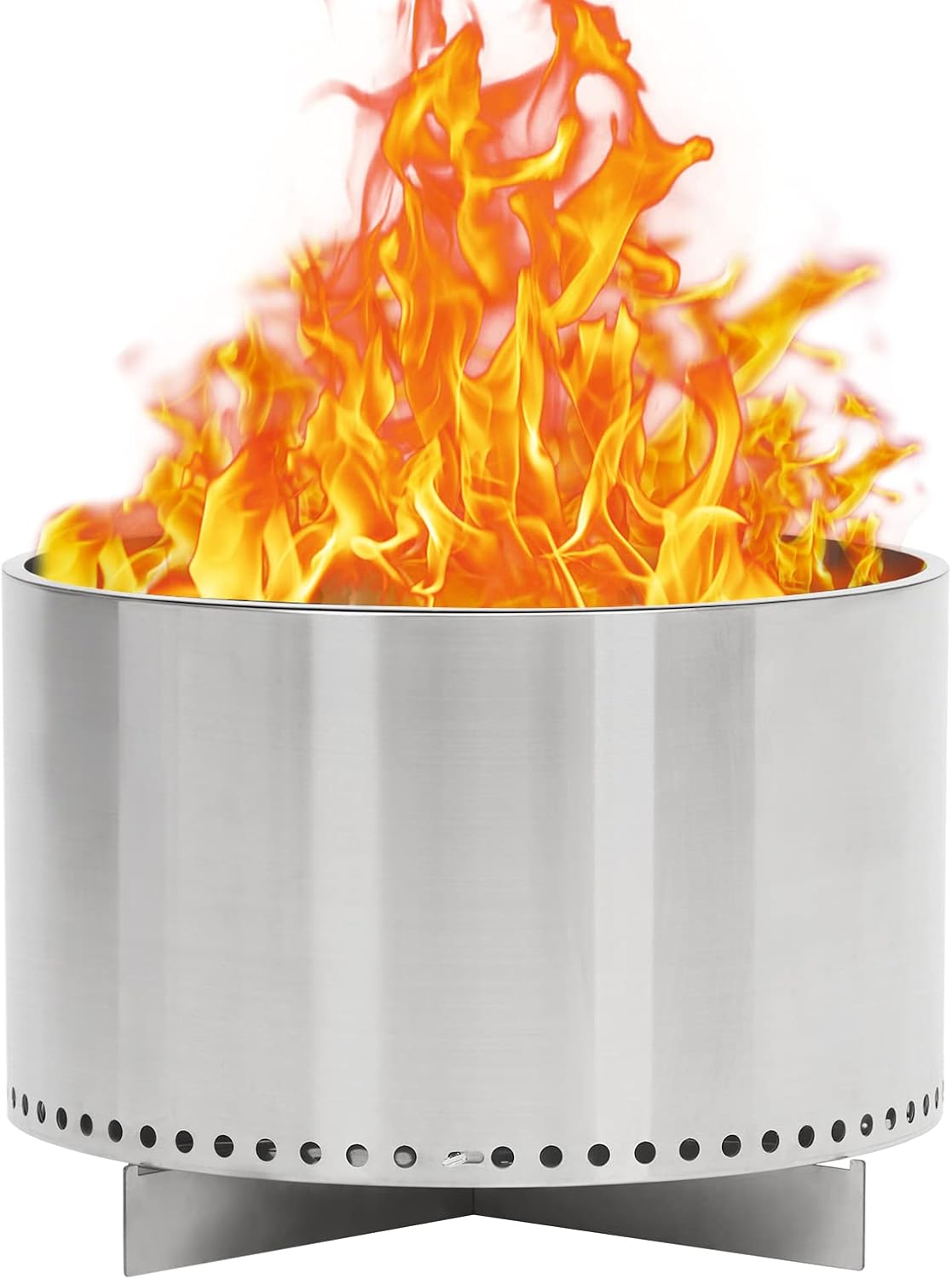 20.5 in Smokeless Fire Pit with Air Switch, Wood Burning Portable Stainless Steel Outdoor Firepit with Removable Stand and Ash Pan, Ideal for Camping Backyard Patio, H: 11.5 in, 18.8 LBS