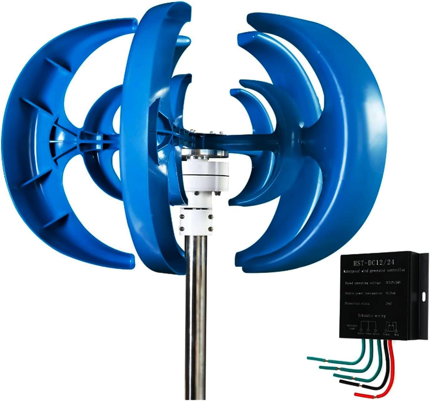 5000W Wind Turbine, 5 Blades Vertical Wind Turbine with Controller, 12V/24V/48V/220V Low Wind Speed Start for Home and Outdoor use (Blue)