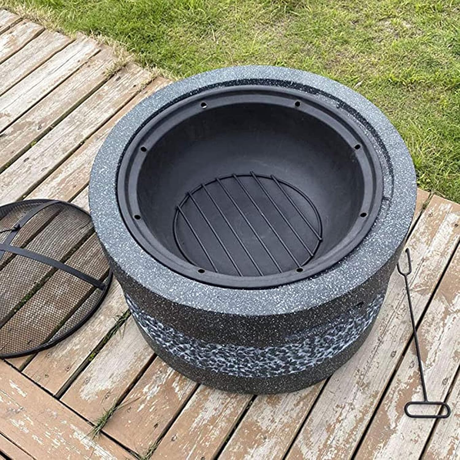 Fire Pit with BBQ Grill Shelf, Firepit Garden Patio Heater/BBQ/Ice Pit Fashionable and Artistic Magnesium Oxide Base Used for Outdoor Garden Barbecue