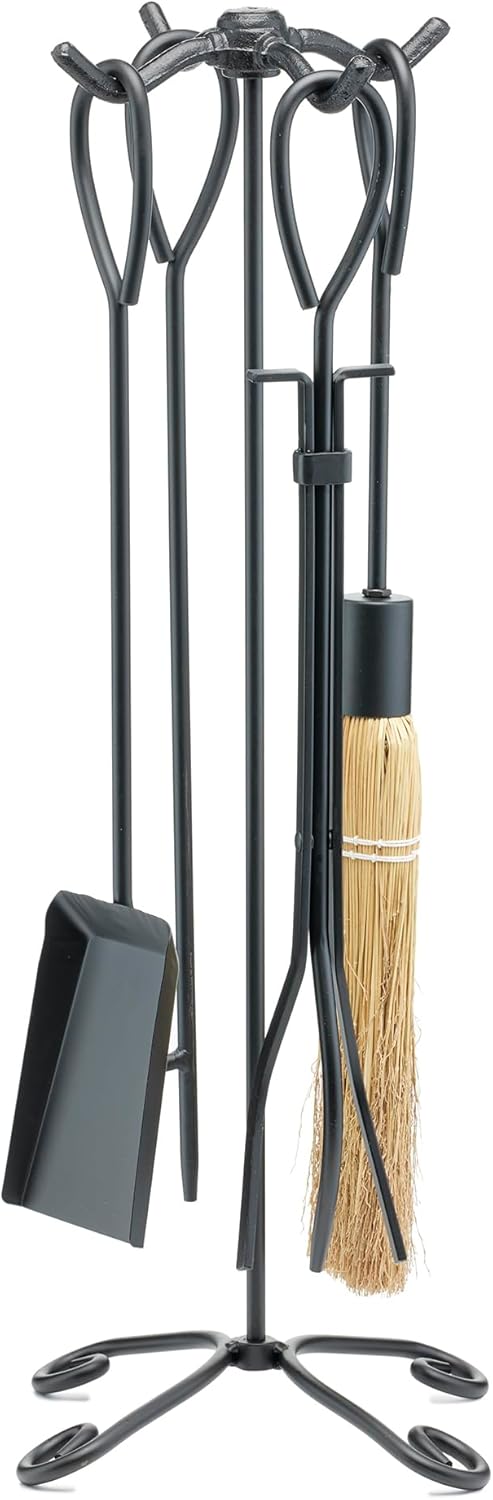 UniFlame 5-Piece Black Wrought Iron Fireplace Tools Set with Ring Handles (F-1187B)