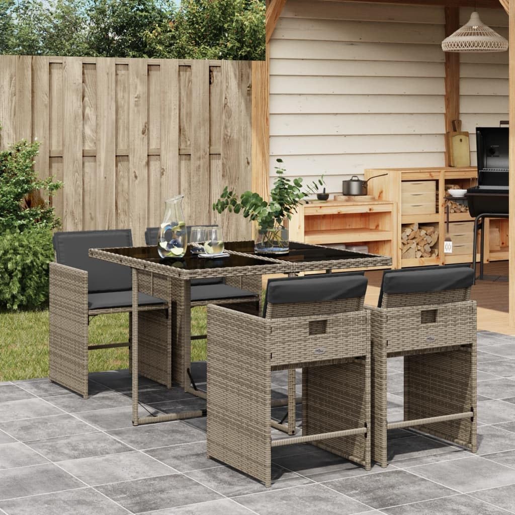 Furniture Sets 5 Piece Patio Dining Set with Cushions Gray Poly Rattan,Premium Outdoor Garden Dining Set with Foldable Rattan Chairs and Cushioned Seating Garden Conversation Sets
