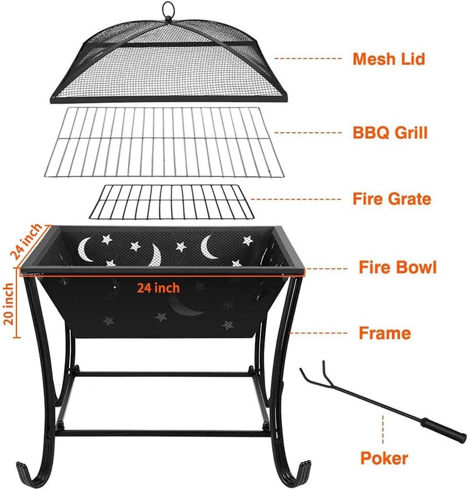Fire Pit Outdoor Wood Burning Firepit, 20 Inch Bonfire Firepits, with Spark Sn Fireplace Poker Fire Bowl