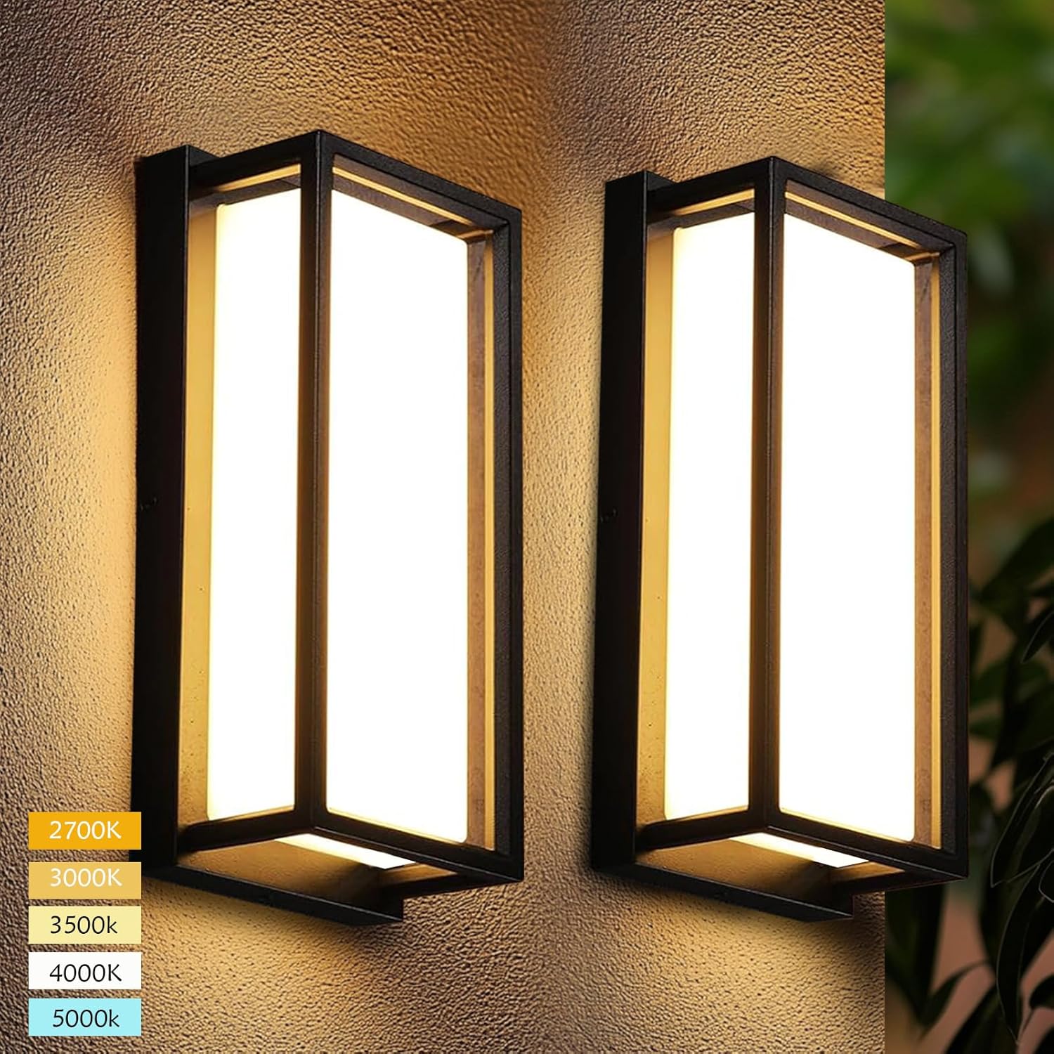 Dimmable Modern Outdoor Wall Light Fixtures, 1400LM Waterproof Porch Lights Outdoor Wall Sconce, 2700K-5000K 5 Color Temperature Exterior Lighting Fixtures for House