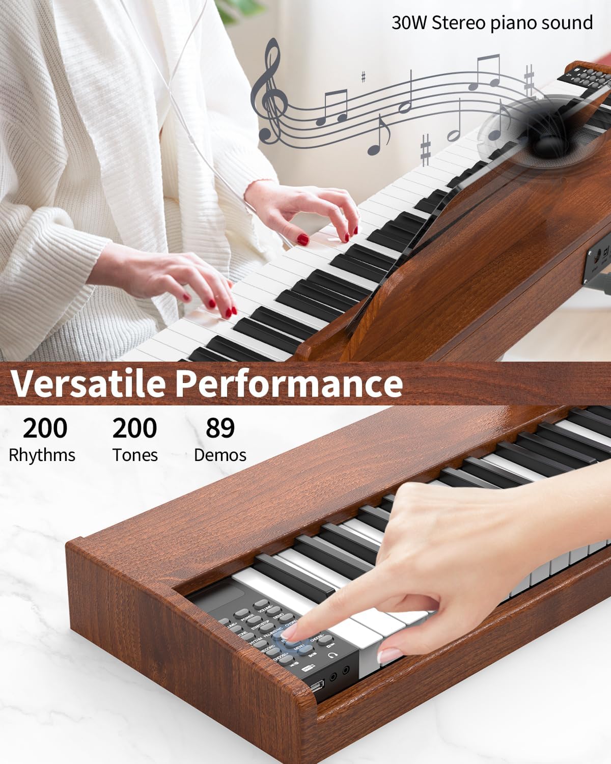 88 Key Digital Piano Keyboard,88 Key Full Size Weighted Hammer Action Electric Keyboard Piano with 200 Rhythms,200 Tones, Piano Keyboard with Stand, TriplePedal,Headphone, Carrying Bag