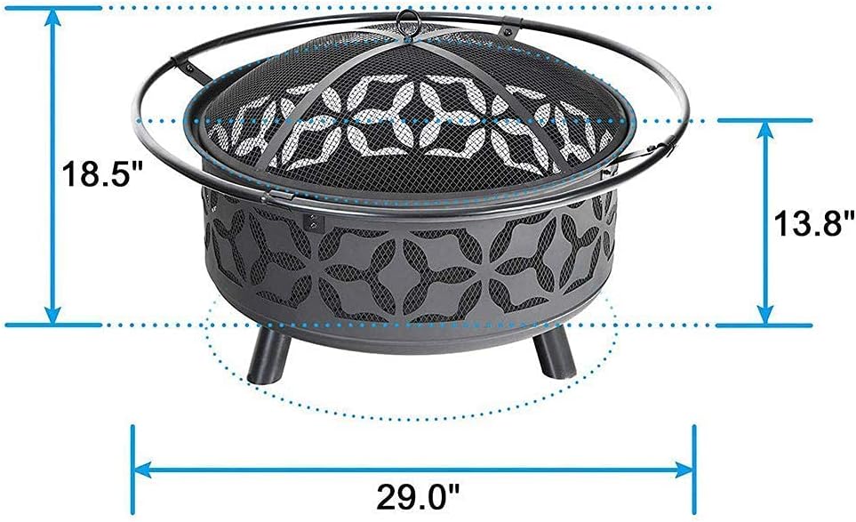 Small Firepit, Fire Pit with BBQ Grill Shelf, Outdoor Metal Brazier Star Moon Shape Garden Patio Heater Camping Bowl BBQ with Grill, Mesh Lid, Grate