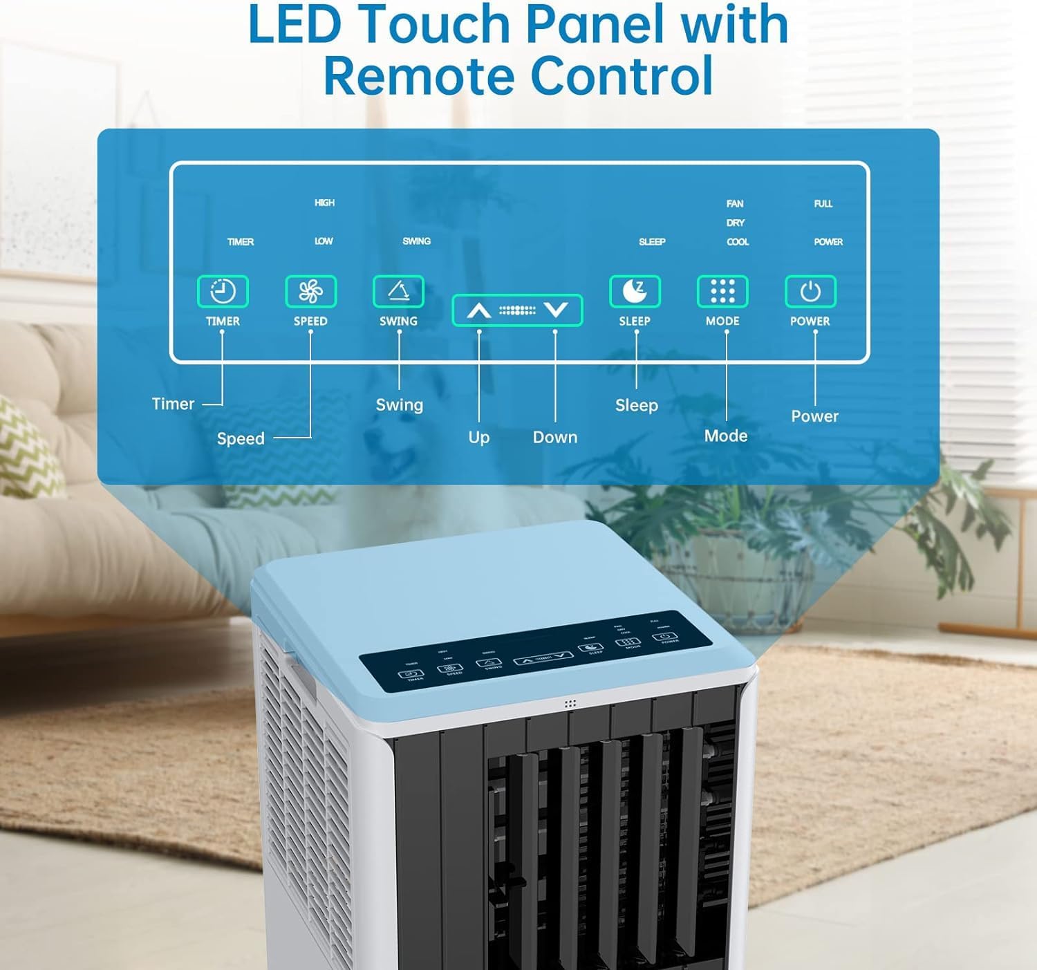 Portable Air Conditioner with Cooling and Dehumidification Capacity, 8000 BTU Portable AC Suitable for 350 Sq.Ft Air Cooler with a Remote Control Function Easy Movement