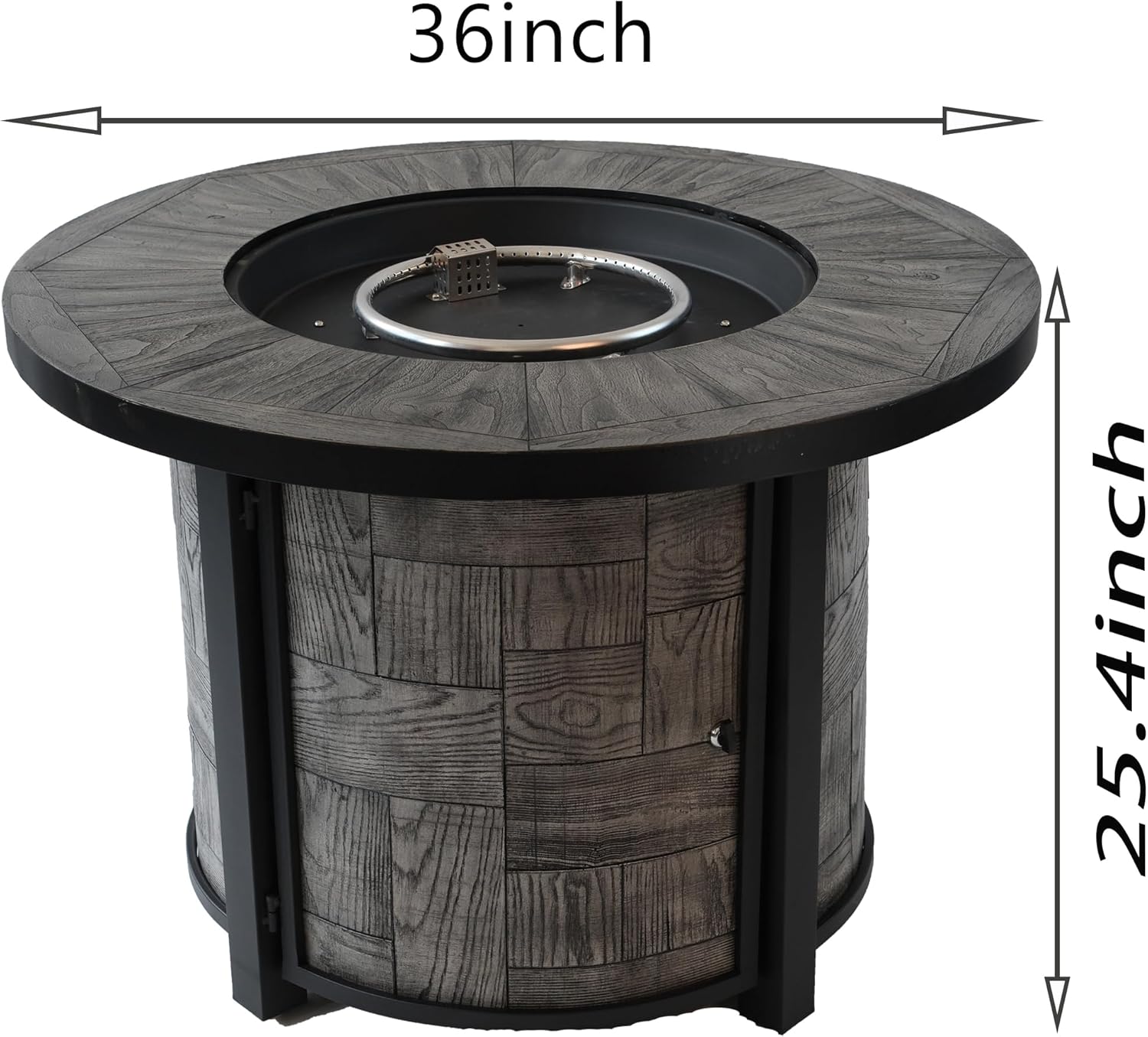 ESPIDOO Outdoor Gas Fire Pit Table: Modern Wood-Grain Round Metal Frame with 50,000 BTU for Patio Backyard Gatherings—Adjustable Flame & Lava Rocks for Adults Socializing