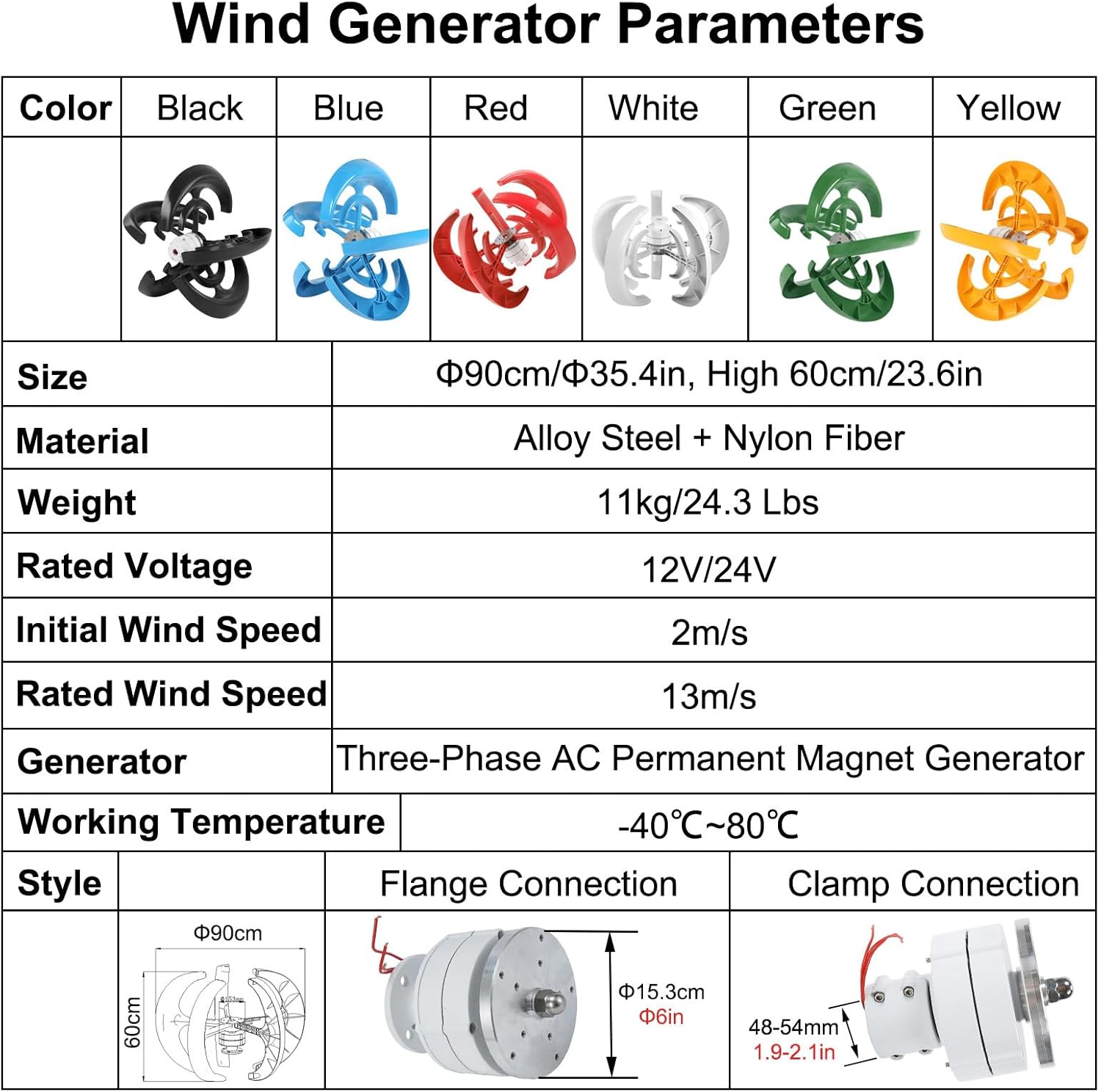 200W Low Rpm Windmill Generator 12V 24V, Wind Turbine Generator with Controller, Vertical Wind Turbine for Home Use,Yellow-12V