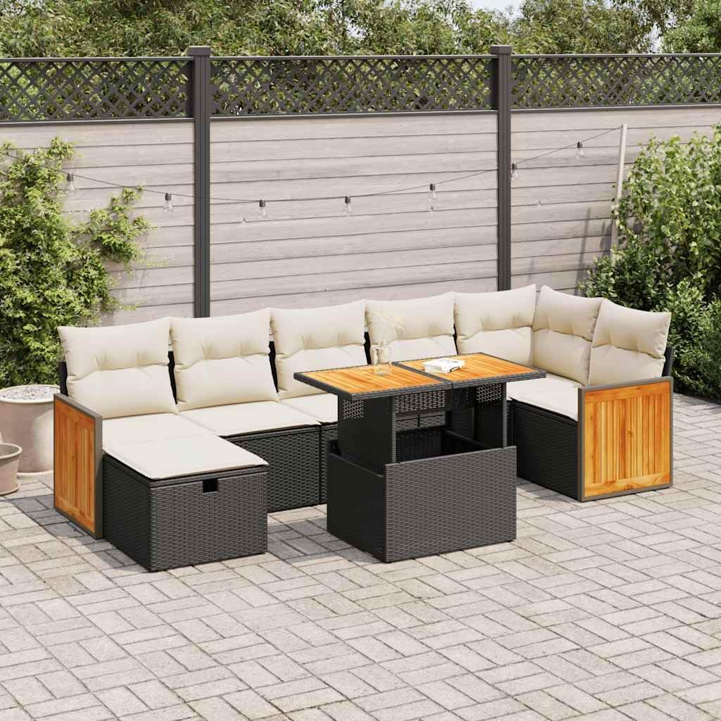 5-Piece Garden Sofa Set Black, Modular Poly Rattan Outdoor Patio Furniture with Storage, Glass Top Table for Balcony, 5-Seater