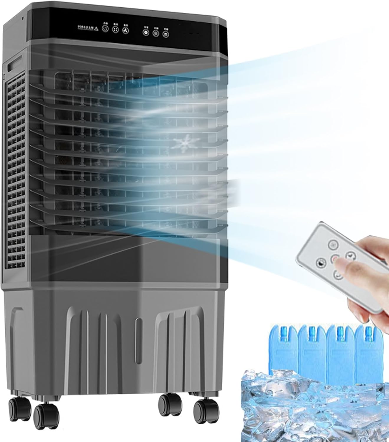 WOLWES Portable Air Coolers for Home, 3 in 1 Evaporative Coolers, Cold Air Fan, 12 H Timing, 3-Speed Automatic Swing, 45L Water Tank (Size : Remote Control+Touch Screen)