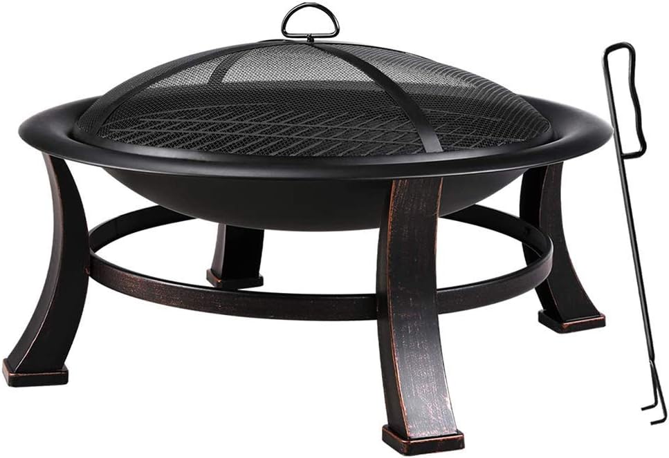 Fire Pit with Mesh Sn Cover and Hook Fire Bowl, Waterproof Not Easy to Rust Wood Burning Stove