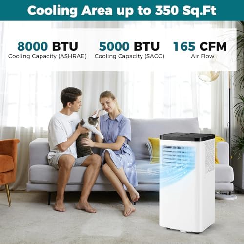 GOFLAME 8000 BTU Portable Air Conditioner, 3-in-1 AC Unit w/Dehumidifier, Cool, Fan, 350 Sq.FT Cooling, Air Cooler with Control Panel & Remote Control, Sleep Mode & 24H Timer, Window Kit Included