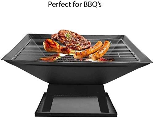 Barbecue Grill Square Outdoor Metal Firepit, with Spark Screen Log Poker and Cover Grill Table, for Backyard Patio Garden Stove Wood Burning Fire Pit
