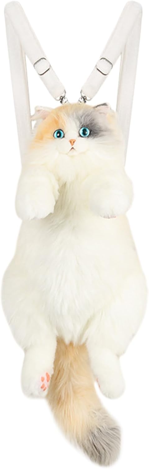 Stuffed Realistic Cat Plush Backpack – Handmade Wool Soft Texture | Simulation Cat Shaped Bag Cute Carry Pack | Lightweight Fashion Storage Accessory For School Travel Cosplay And D