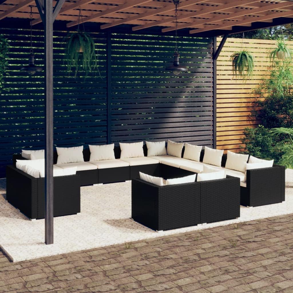 13 Piece Garden Lounge Set with Cushions Black Poly Rattan, Patio Furniture Sets, Outdoor Furniture