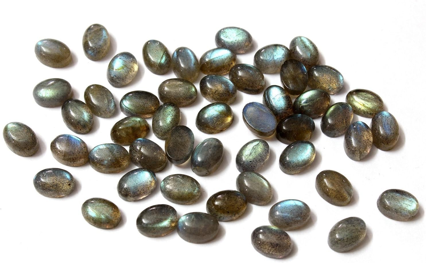 Neerupam Collection Grey Color Natural African Labradorite AA Quality 10x8 mm Size Cabochon Oval Shape Loose Gemstones