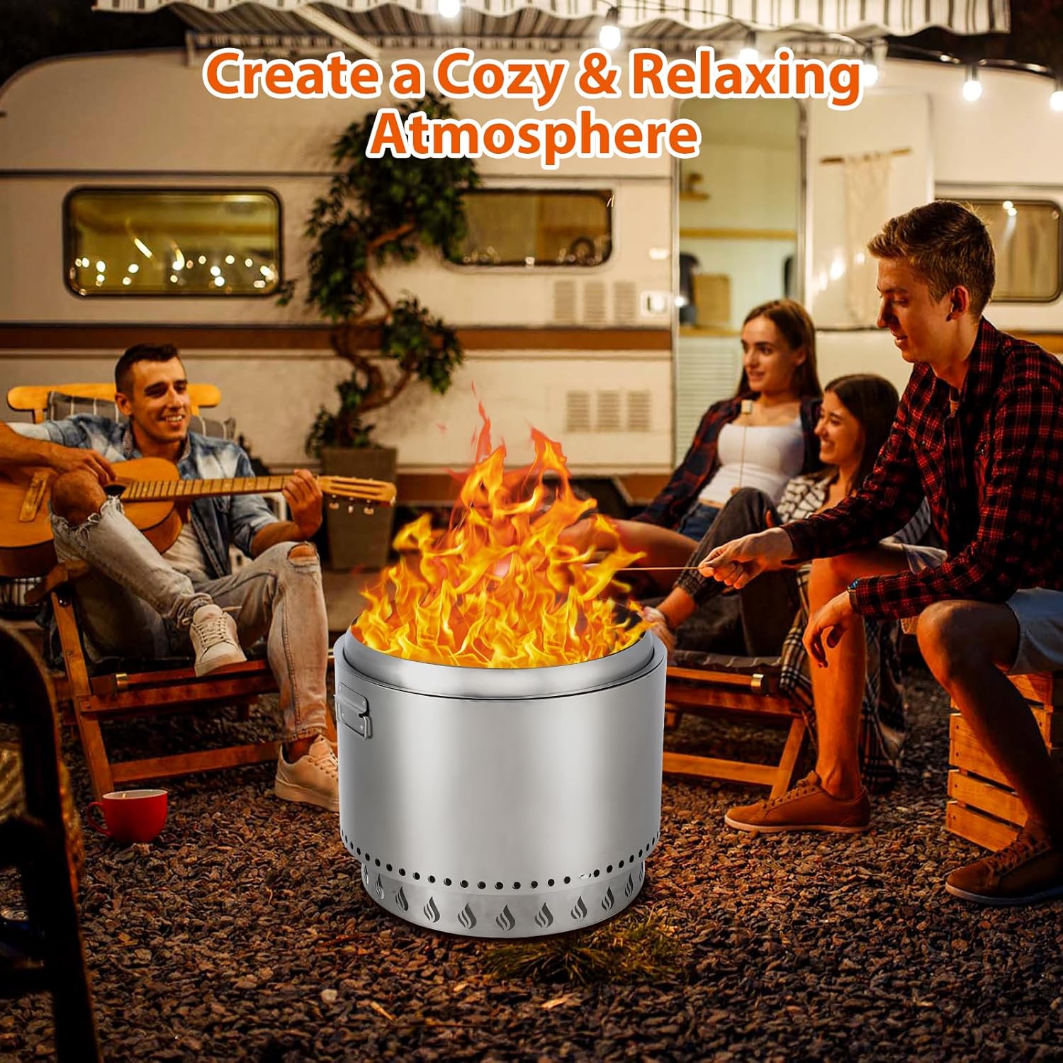 Smokeless Fire Pit, 20.5 Inch Portable Outdoor Firepit, Stainless Metal Steel Wood Burning Fireplaces with Removable Ash Pan and Poker, for Outside Bonfire Backyard Patio Camping