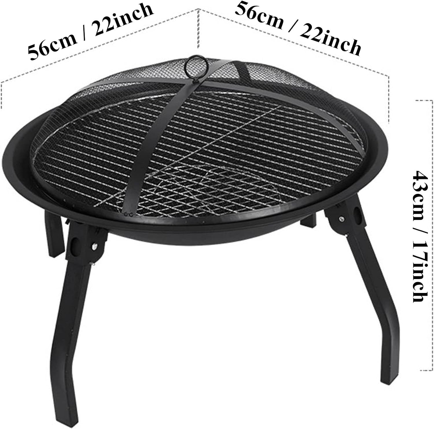 Portable Outdoor Fire Pit Bowl, Wood Burning Firepit w/Mesh Spark Screen Cover,Grill Grate, Poker, Bonfire Patio Fire Pit Heater