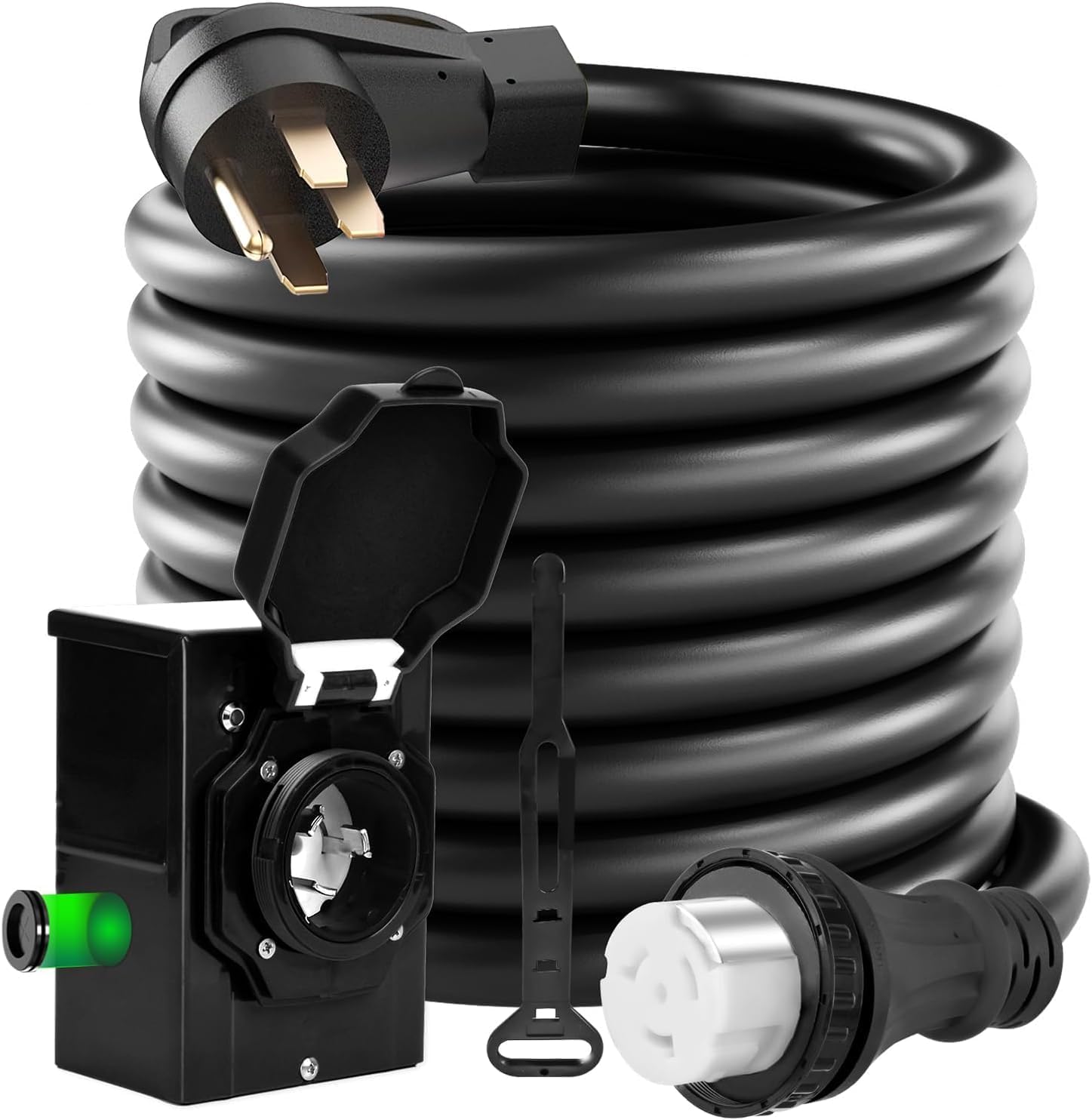 50 Amp 15FT RV Extension Cord Set with Power Inlet Box, Heavy Duty NEMA 14-50P to SS2-50R Generator Cord, 125/250V 12500W Twist Lock Cable for RV, Trailer, Camper, Home Backup