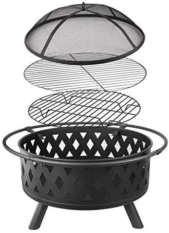 Fire Pits Outdoor Wood Burning Fire Bowl with Handles,Removable Metal Fire Basket with Fire Fork, Patio Garden Multifunctional Fire Pit for Heating/BBQ with Cover BBQ Cooking for Outside Camping