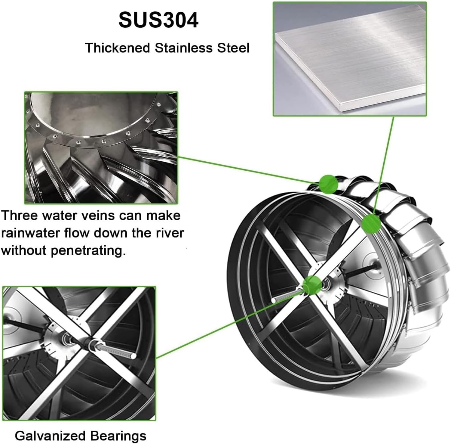 High-Speed Roof Wind Turbine Vent, Durable Rustproof Air Outlet with Internally Braced Bearings, Easy Installation for Chimney & Farm Use (160mm Size)