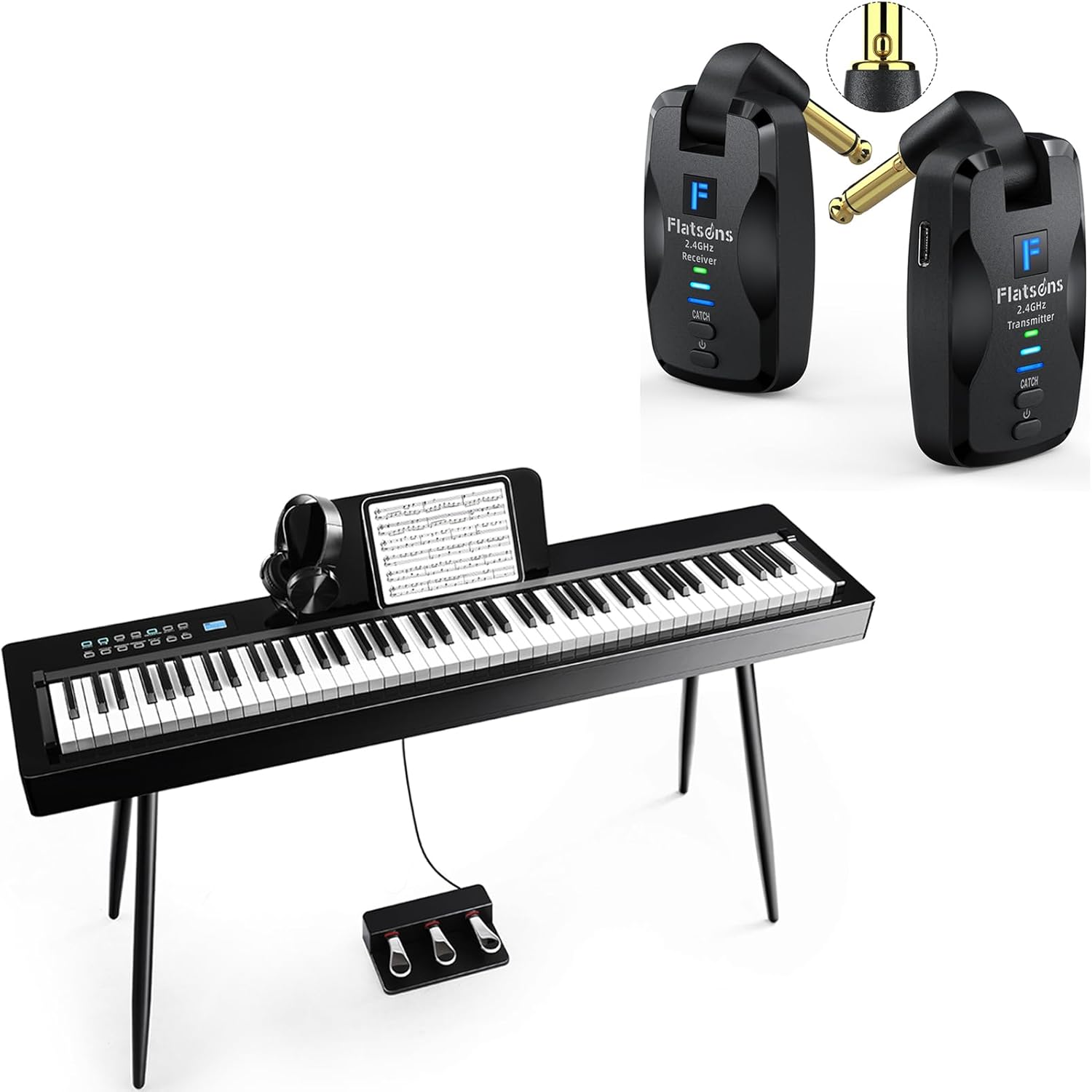 LIV-B01 Digital Piano Real Sampling 88 Key Fully Weighted Keyboard, FW2D Wireless Guitar System