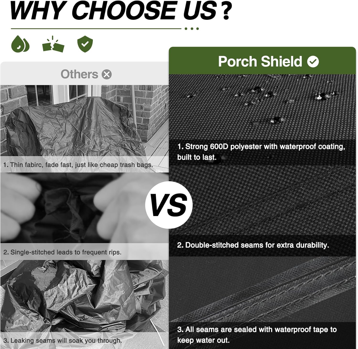 Porch Shield Patio Chair Covers - Waterproof Outdoor Lounge Deep Seat Adirondack Chair Cover 4 Pack - 34W x 37D x 36H inch, Black