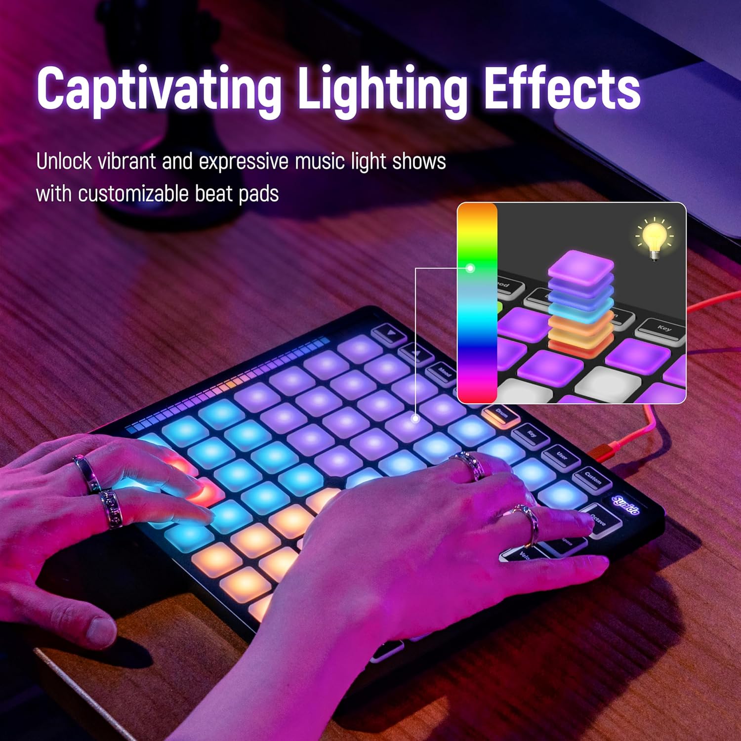 Synido Wireless Audio Interface Live Sound Card and MIDI Pad Beat Maker Machine with 64 Velocity Sensitive RGB Pads