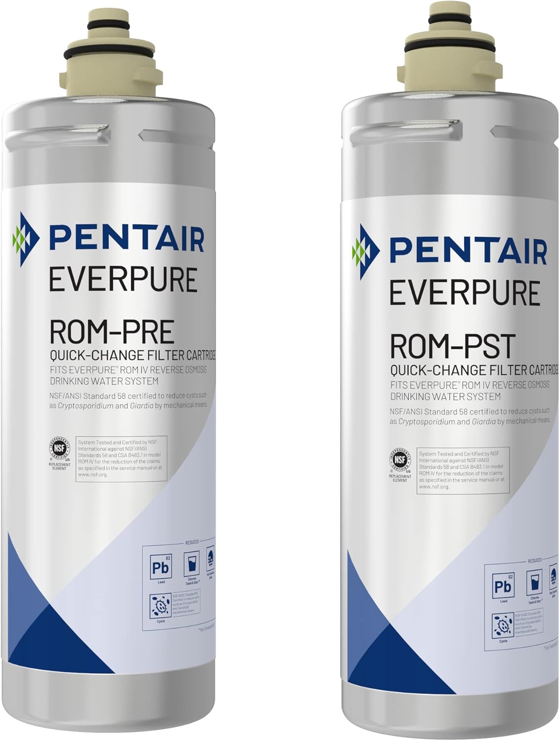 Pentair Everpure ROM-PFK Twin Cartridge Set, EV929670, Replacement ROM-PRE pre-filter and ROM-PFT post-filter Quick-Change Cartridges for use in Everpure ROM IV Reverse Osmosis System