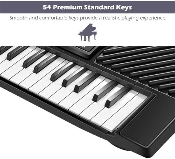 54-Key Electronic Keyboard for Kids, 10 Timbres/10 Tempos, Record/Playback, Microphone & Headphone Jack, 6 Demo Songs, LED Display, Dual Power Supply (Black)