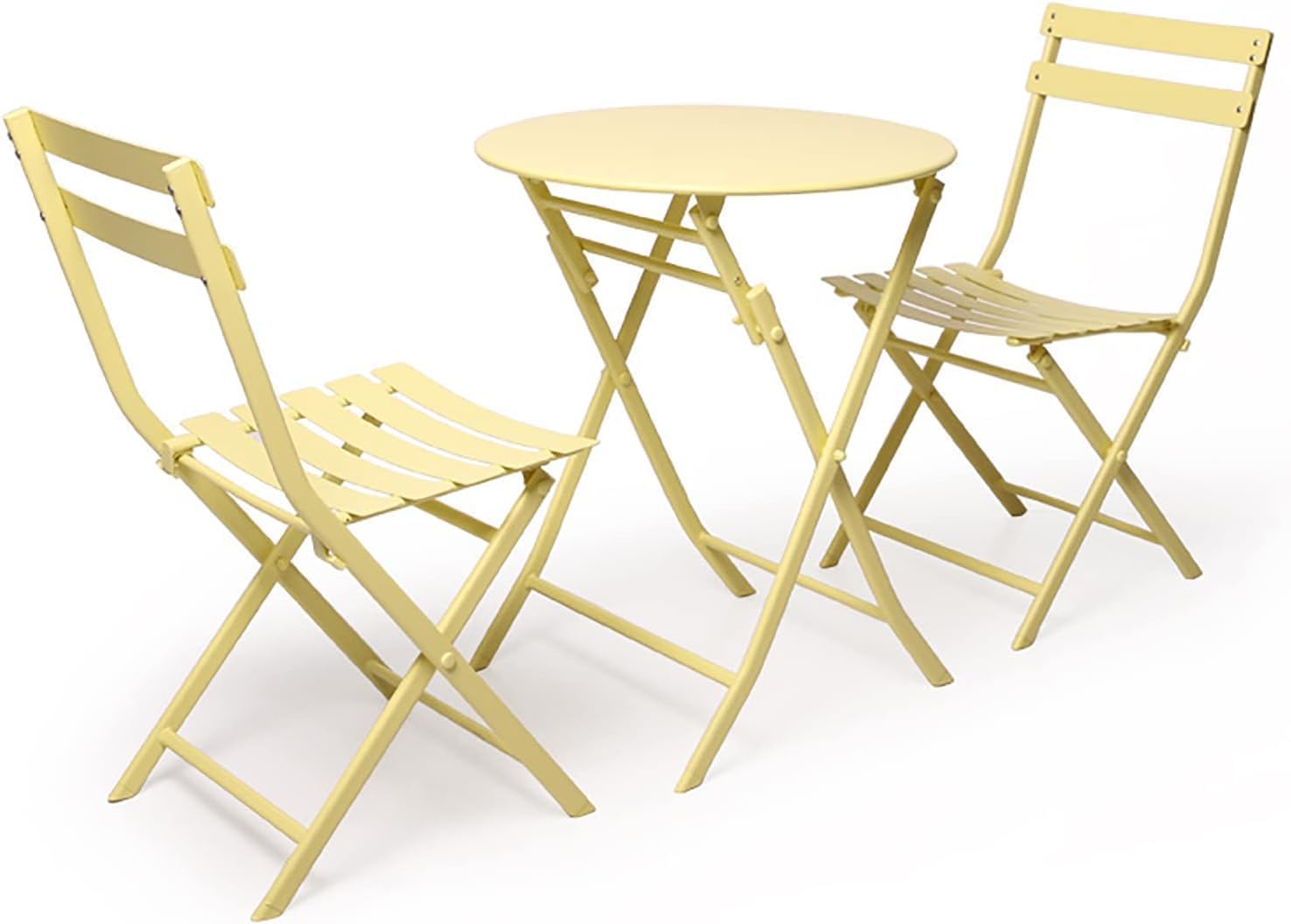 Protable Outdoor Folding Table and Chairs Set,Premium Metal Bistro Patio Furniture Sets 3 Piece,Folding Dining Table and Chairs for Kitchen Balcony-Yellow 2 Chairs + 1 Table