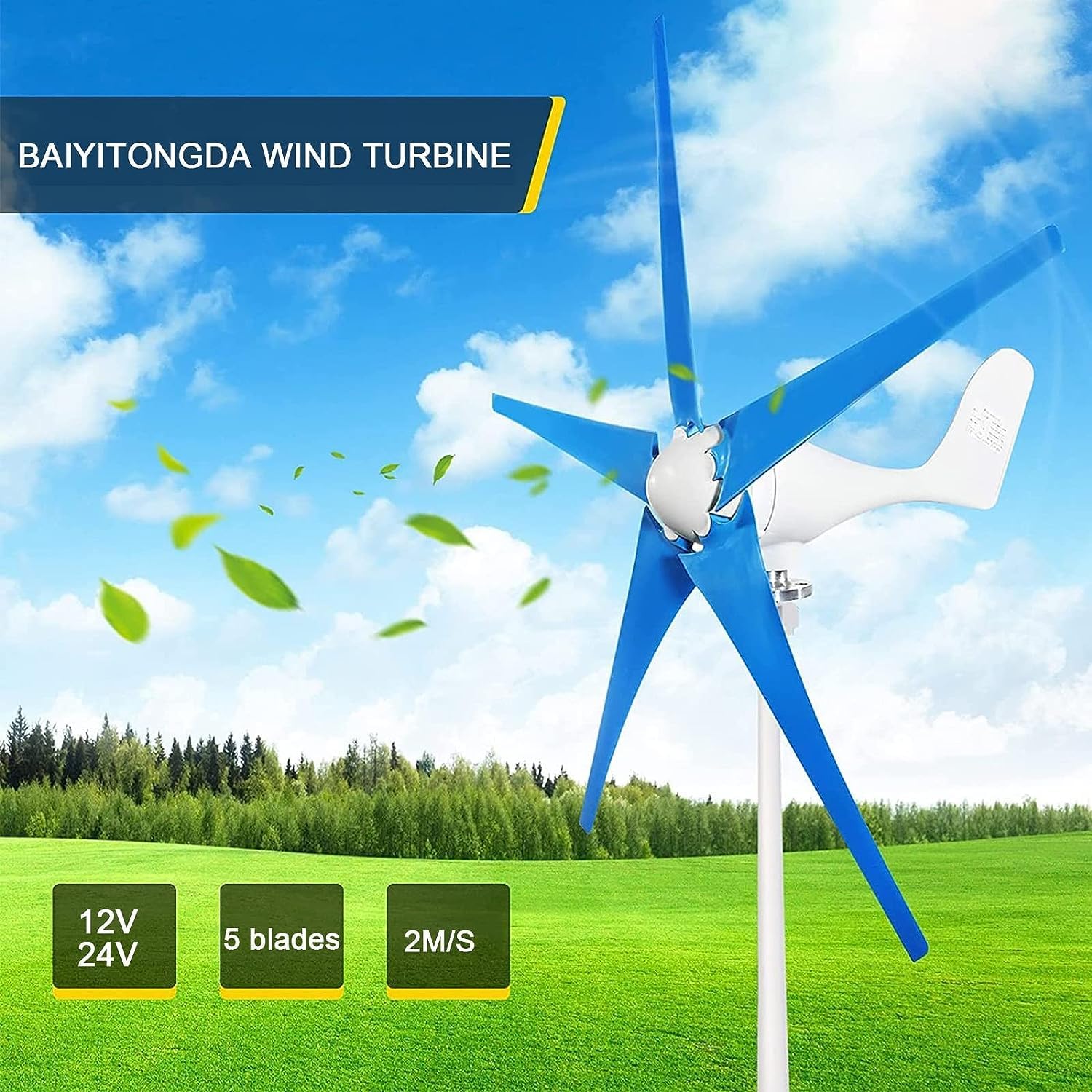 CHRISK Wind Turbine Generator, Windmill Generator 5000W Wind Turbine 5 Blades Wind Controller Turbine Generator Kit