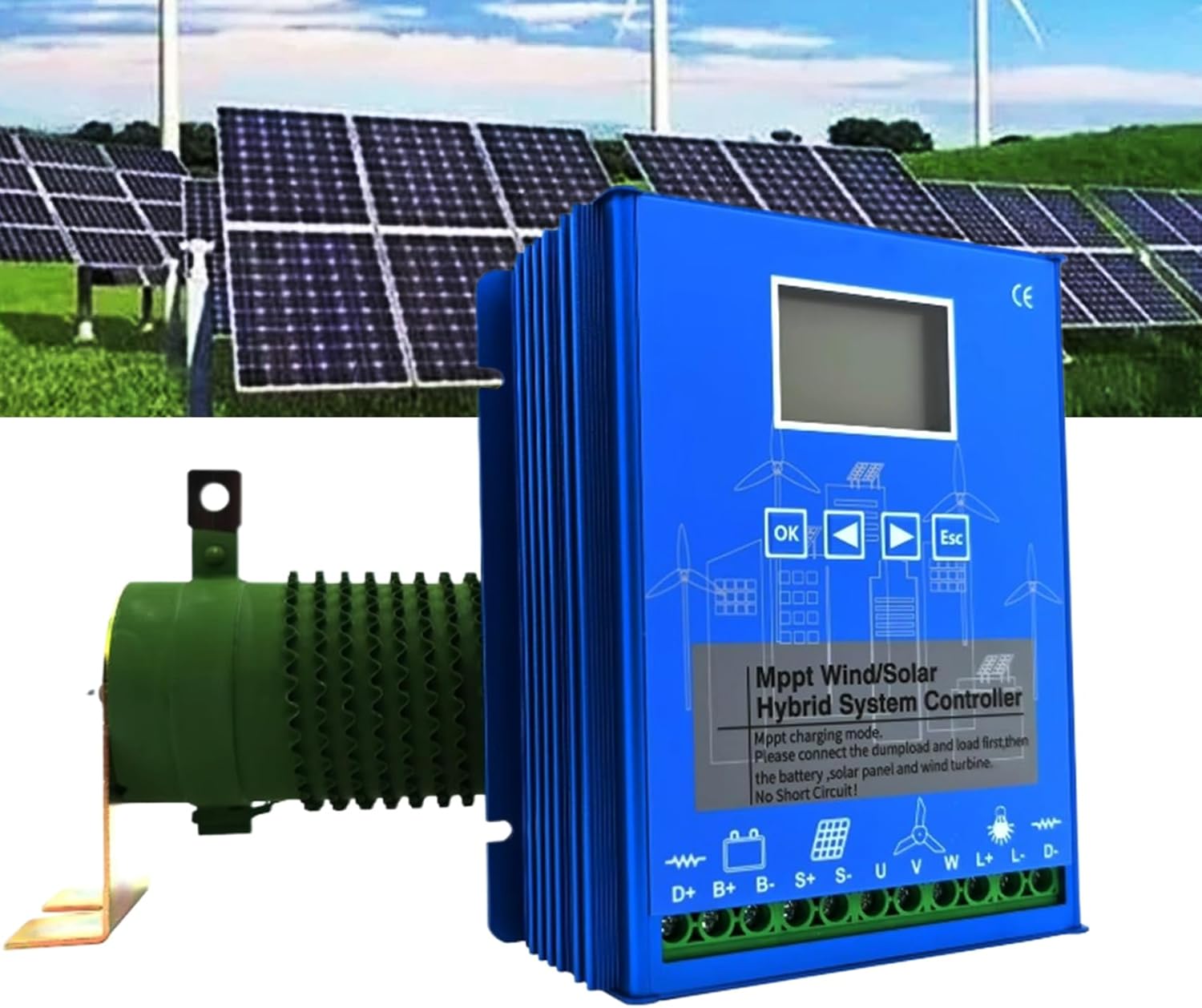 24v,12V 24V 48V 2500W MPPT Wind Solar Hybrid Controller, LCD Display and External Discharge Resistor, for Off-Grid Wind Turbine & Solar Panel 220V