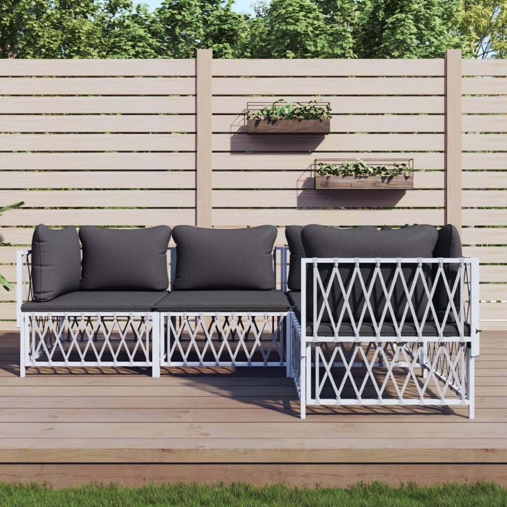 4 Piece Patio Lounge Set with Cushions White Steel,Modern Patio Lounge Set: Durable and Comfortable Outdoor Furniture for Relaxation and Entertainment Outdoor Furniture Sets, Patio Furniture